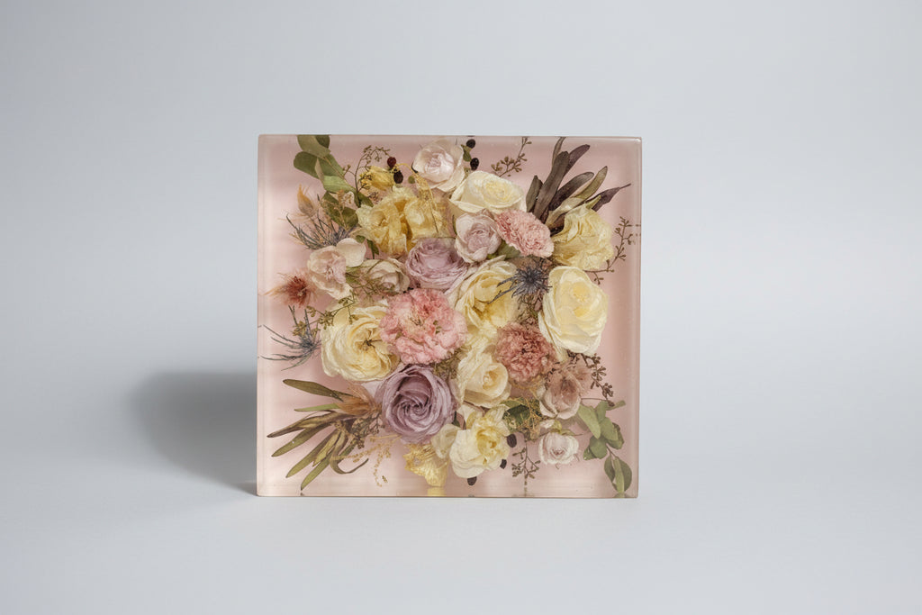 10 in Floral Resin Block with pink background