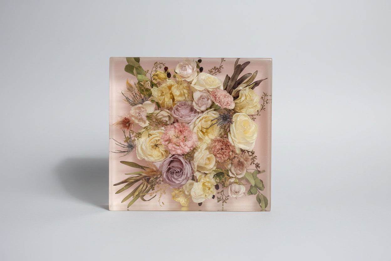 10 in Floral Resin Block with pink background
