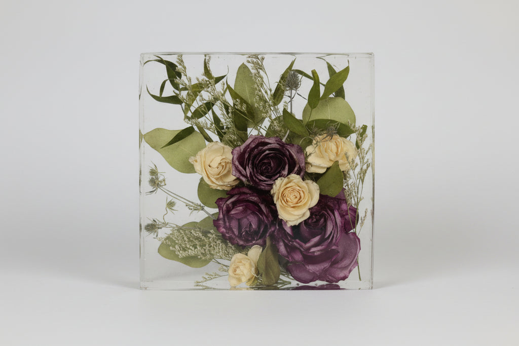 Handmade Floral Resin Block Keepsake for Weddings & Memorials