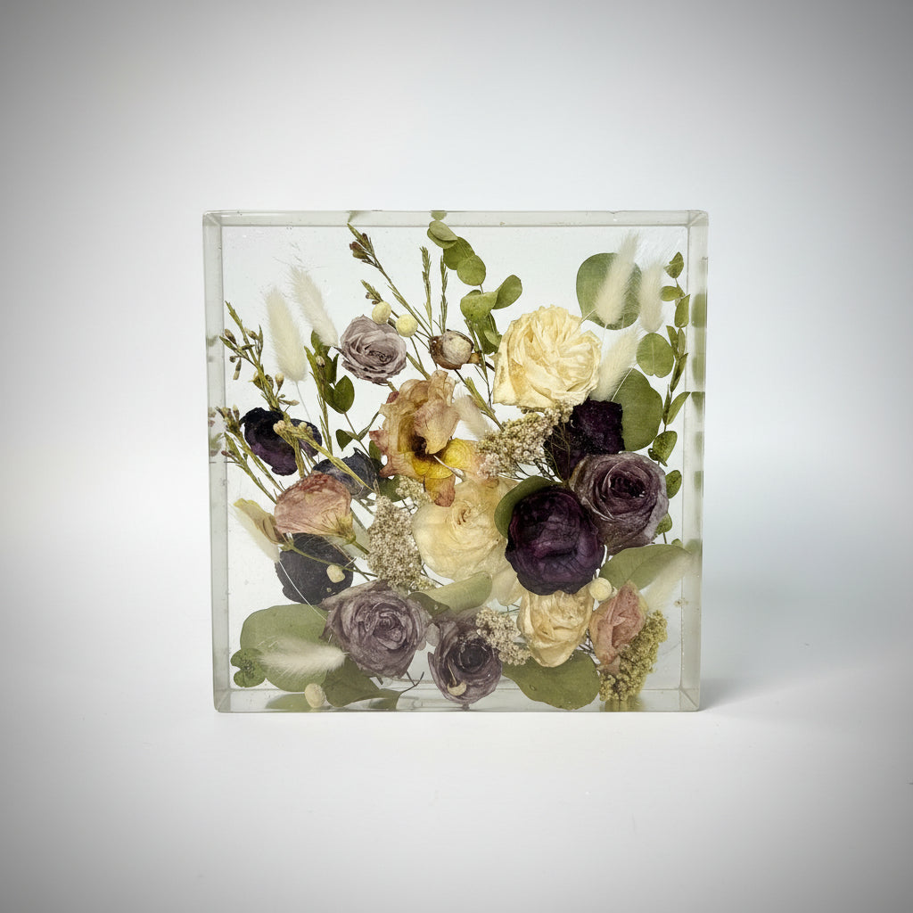 Handmade Floral Resin Block Keepsake for Weddings & Memorials