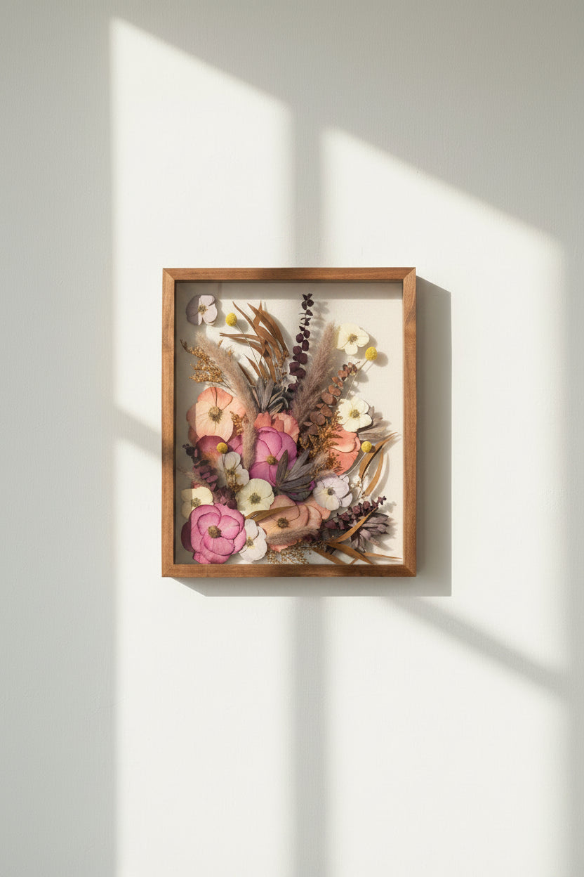 dried flowers in walnut Frame