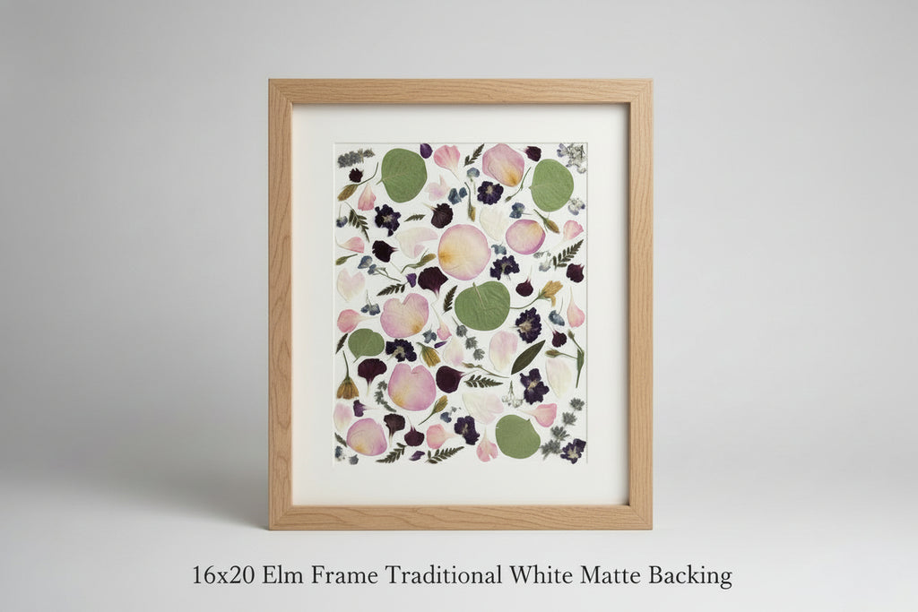 Framed artwork with floral pattern on a white wall