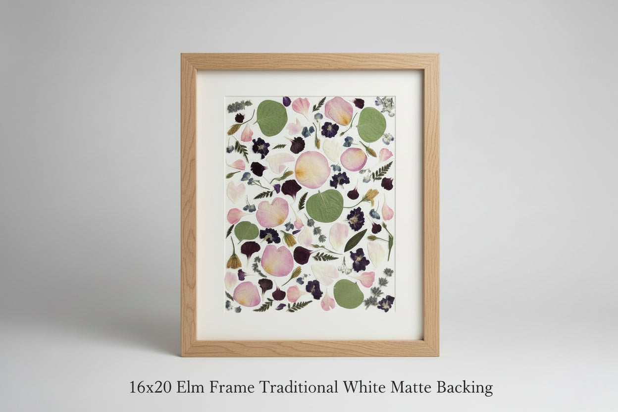 Framed artwork with floral pattern on a white wall
