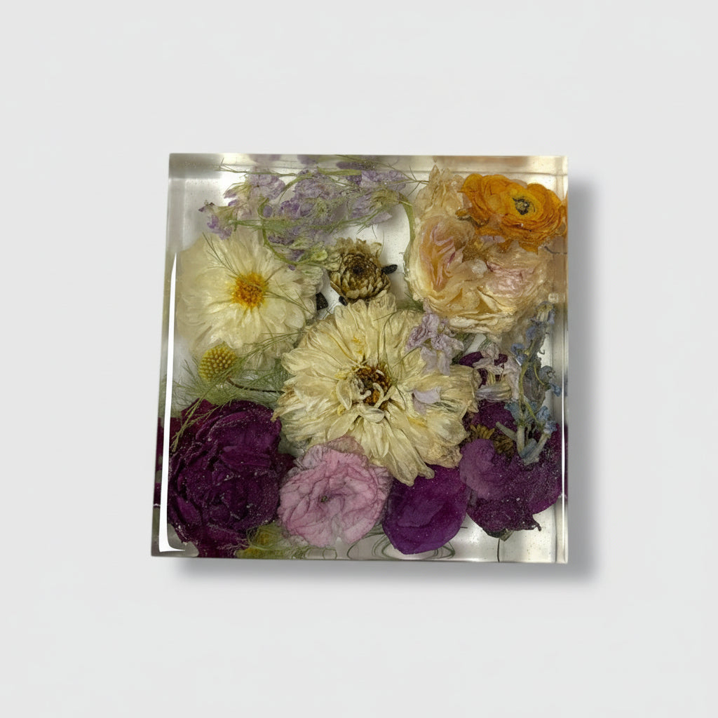 Resin Block  colorful flowers inside