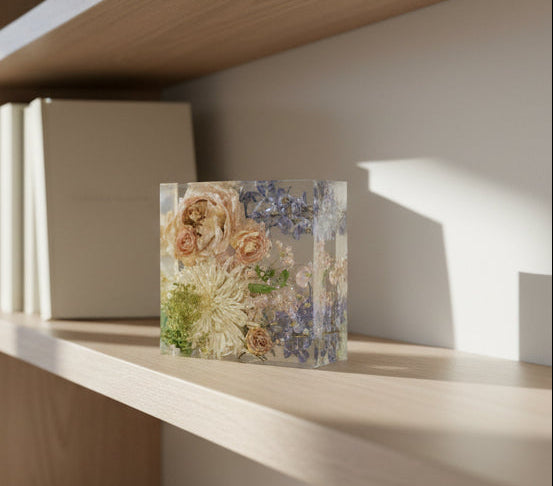 Handmade Floral Resin Block Keepsake for Weddings & Memorials