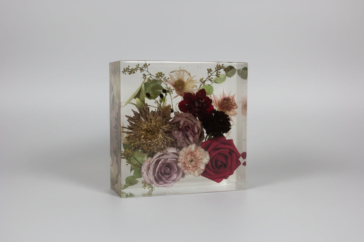 6 in  Resin block with flowers inside