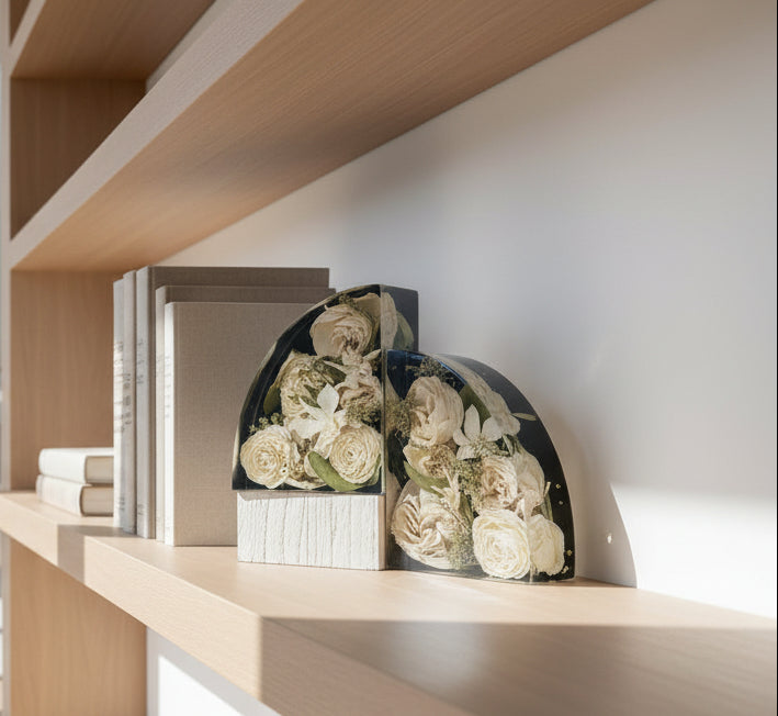 Resin Bookends with with flowers and black background