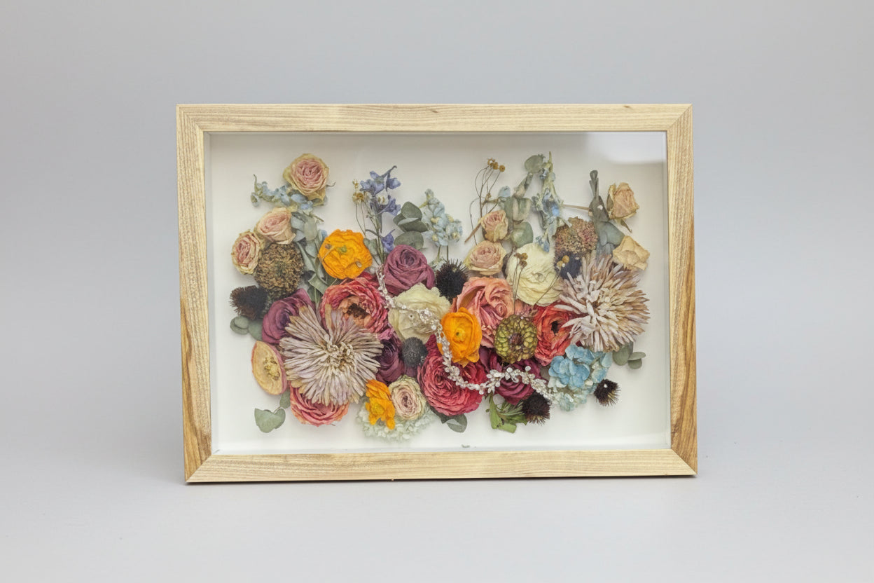 Hackberry wood Shadowbox box with flowers inside