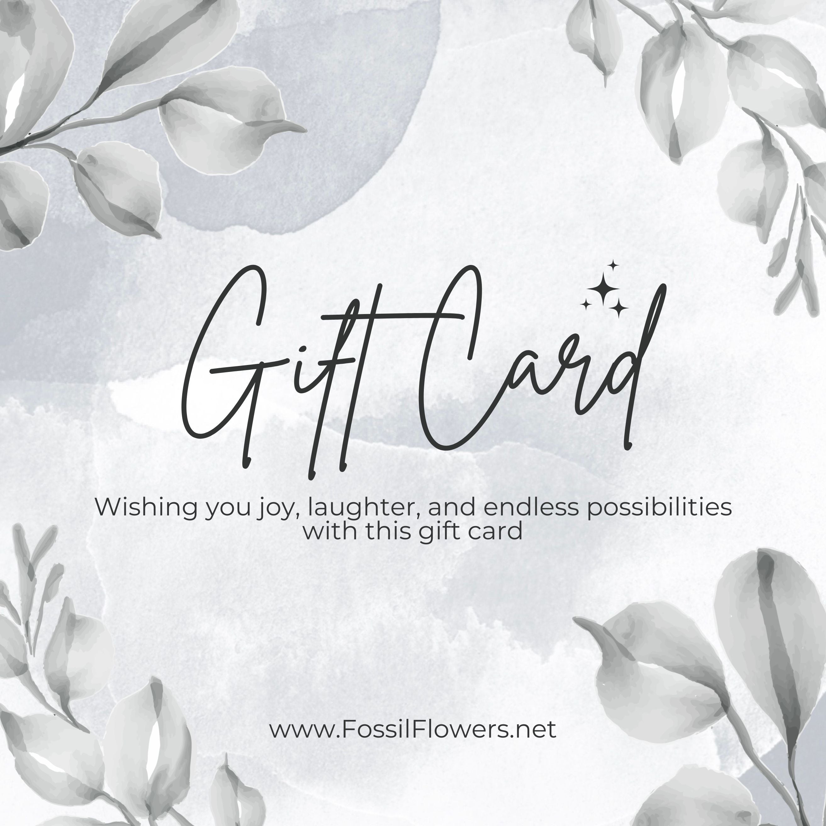 Gift card with floral design and text on a light gray background
