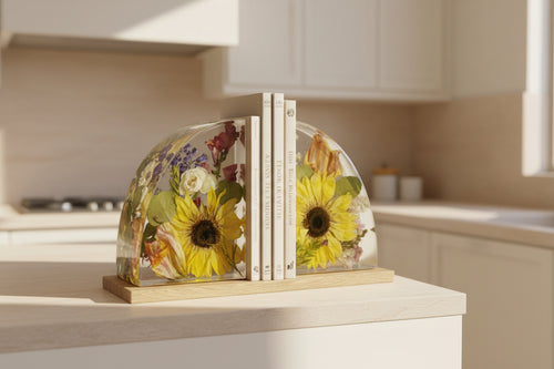 Resin Book Ends with sunflowers inside