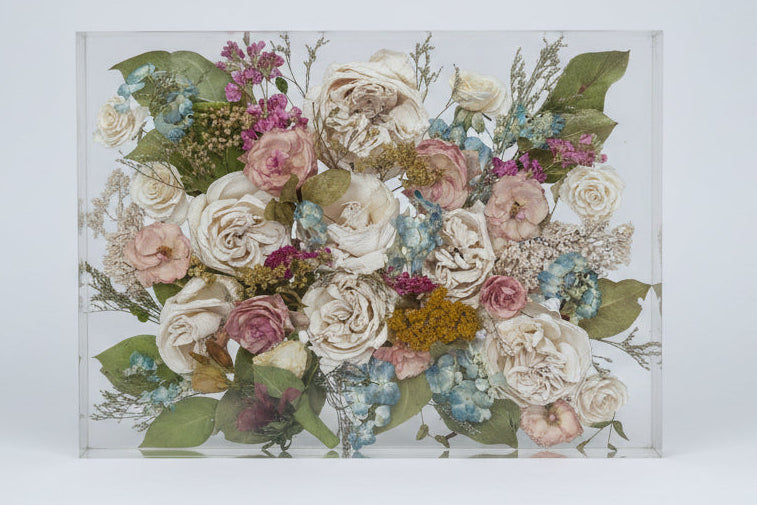 a large 16x12 resin floral block with several colorful flowers