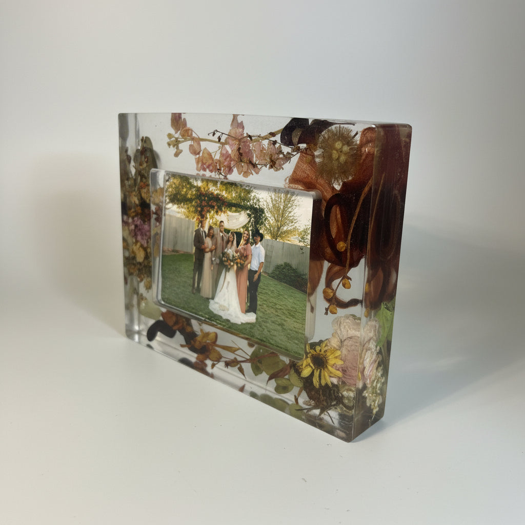 Resin Photo Floral Block for Weddings & Memorial Keepsakes