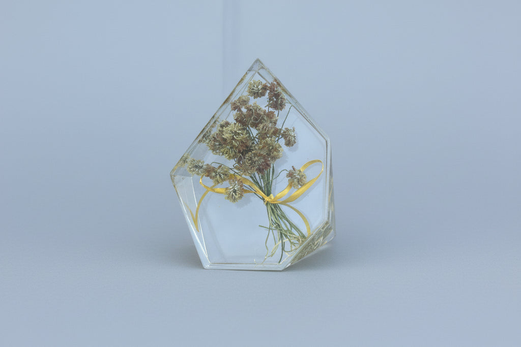 Faceted Gemstone shape floral block with preserved flowers inside