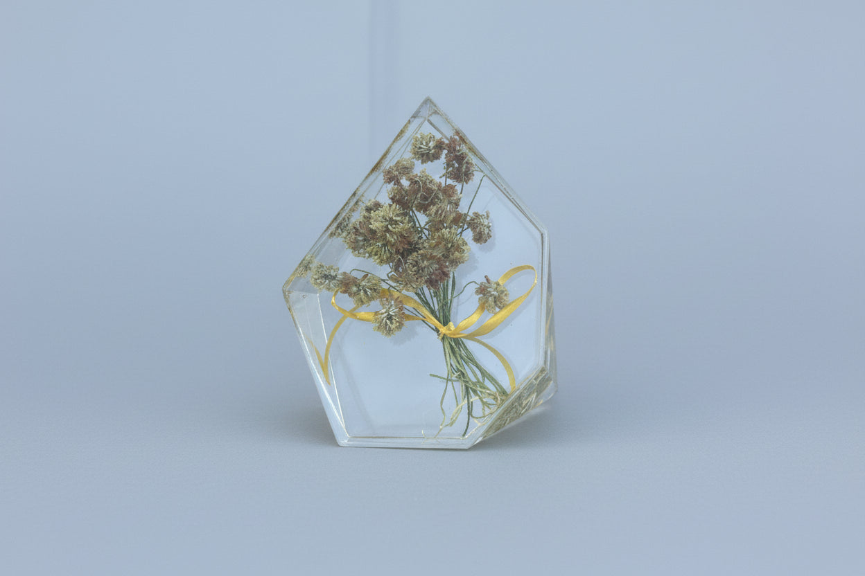Faceted Gemstone shape floral block with preserved flowers inside