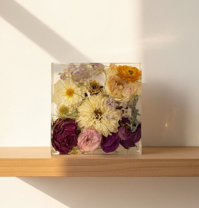 Resin Block  colorful flowers inside