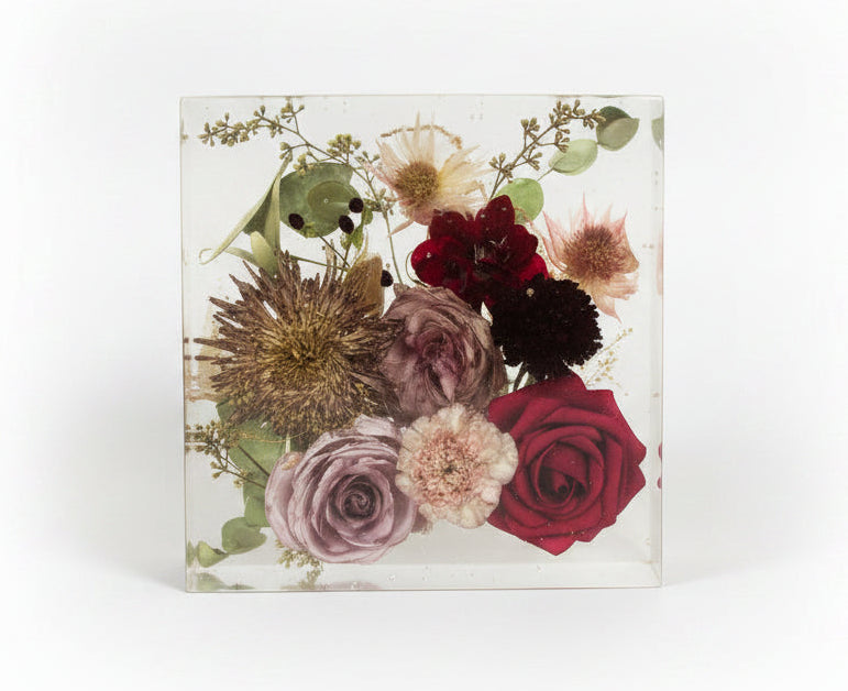 6 in  Resin block with flowers inside