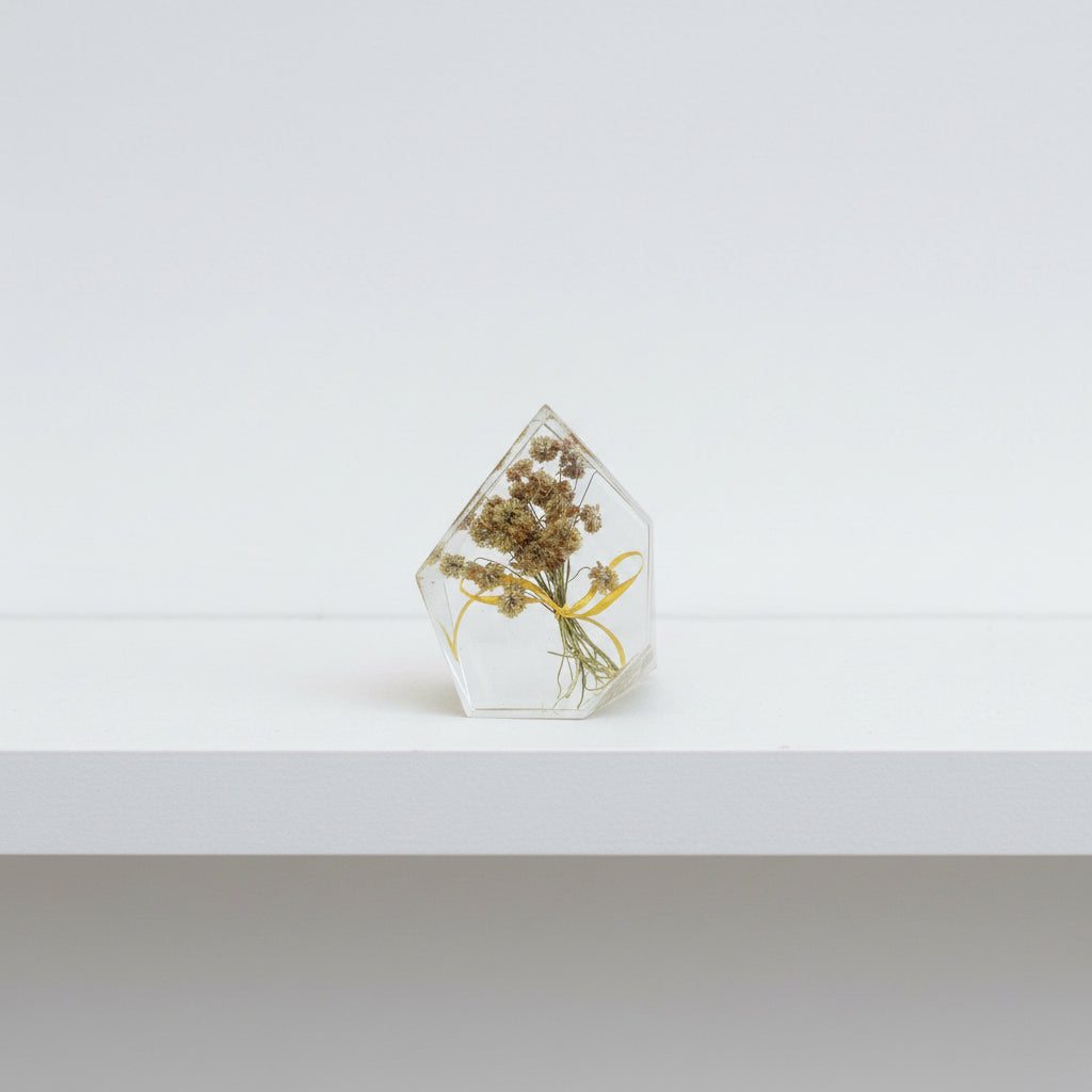 Faceted Gemstone shape floral block with preserved flowers inside